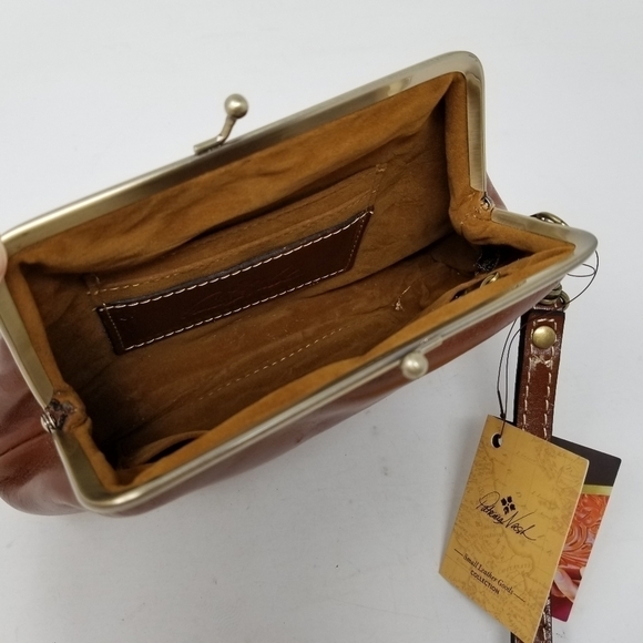 Patricia Nash Savena Wristlet Florence Tooled Leather Clutch Brass Kiss Lock
